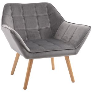 Butaca de salón 67x61.5x71 cm terciopelo, madera de caucho color gris