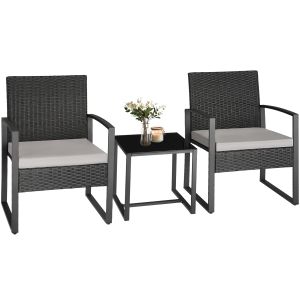 Tectake conjunto ratán, mesa acero, para 2 personas, gris claro/negro