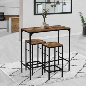 Mesa alta de bar - 2 taburetes - madera oscura 95 cm