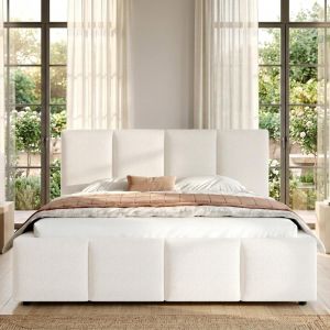 Cama tapizada doble 180x200cm con somier y cabecero acolchado beige
