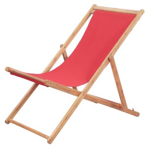 vidaXL silla de playa plegable de tela y estructura de madera roja