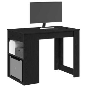 Escritorio con cajón y estante madera contrachapada roble negro oif836348
