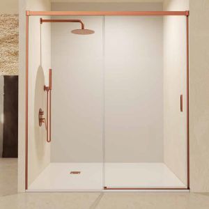 Mampara ducha corredera 1 puerta 1 fijo | oro rosa 135cm (adap.131,1-136)