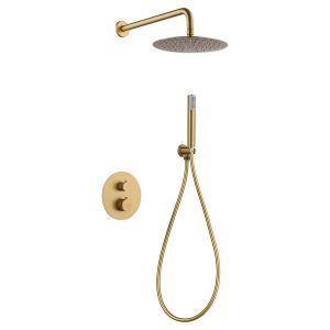 Imex-conjunto ducha line oro cepillado termostático empotrado