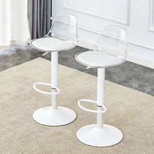 Taburete de bar metal plástico transparente blanco set 2 giratorio