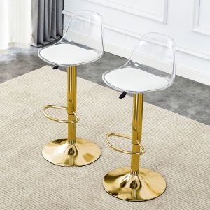 Taburete de bar dorado transparente set 2 giratorio con respaldo