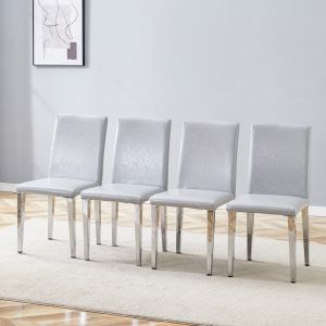 Conjunto de sillas de comedor pu gris claro set de 4 patas plateadas