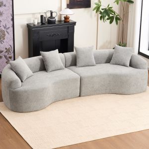 Sofá modular curvo de chenilla gris 4 plazas para salón y apartamento