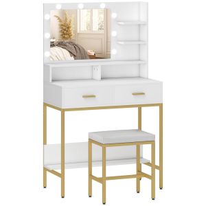 Tocador de maquillaje 80x40x138 cm color blanco Homcom