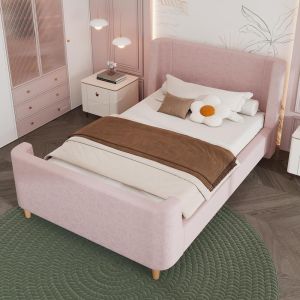 Cama infantil 90x200cm terciopelo diseño trineo rosa