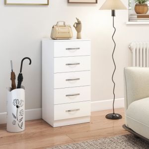 Cajonera blanca de 5 cajones para dormitorio y recibidor 85x40x35cm