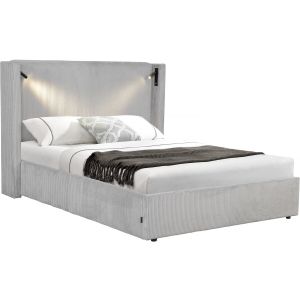 Cama doble de pana con cómoda integrada y lámpara "cortina" - 160 x 200 cm