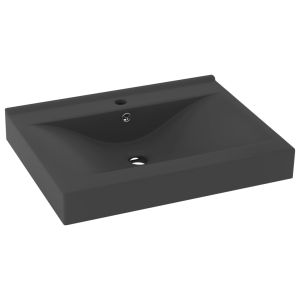vidaXL lavabo de lujo con grifo cerámica gris oscuro 60x46 cm