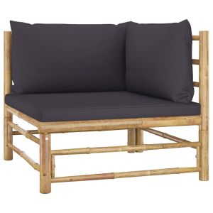vidaXL sofá de esquina para jardín de bambú con cojines gris oscuro