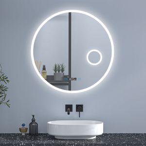 Espejo de baño redondo 60×60cm + reloj + lupa