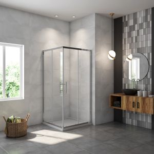 Mamparas de ducha,cabina corredera,cristal templado 5mm,cromado,90x90x185cm
