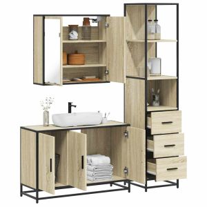 Set de muebles de baño 3 pzas madera contrachapada roble sonoma esb6283