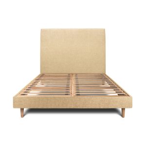Cama de 140x200 cm con cabecero tapizado - tejido lienzo mate - amarillo