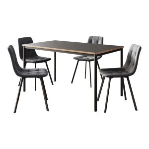 Juego de comedor lindesberg mesa con 4 sillas mdf terciopelo - gris oscuro