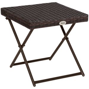 Mesa cuadrada plegable 40x40x40 cm ratán pe, acero color marrón Outsunny