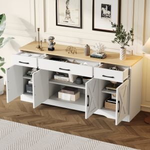 Aparador salón/dormitorio/recibidor 4 puertas 3 cajones blanco 75x160x37cm