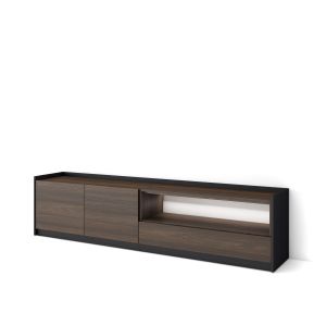 Mueble tv, 207x37x50cm, roble oscuro y negro, LED rf4853