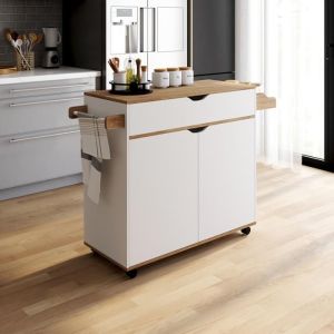 Carrito auxiliar - madera y blanco - 120 cm