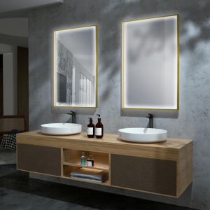 LEDimex - espejo 80x80cm LED antivaho tri-LED serie ability oro cepillado