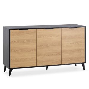 Aparador kalma 3 puertas color negro/roble, 136 cm ancho