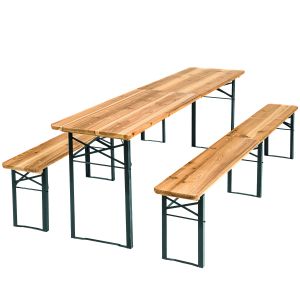 Conjunto de mesa y bancos de madera plegables 3 piezas 219cm