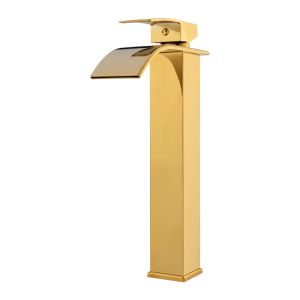 Grifo lavabo caño alto monomando, dorado