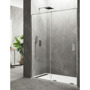 Mampara de ducha frontal keres 1+1, sin perfil 165cm paralela