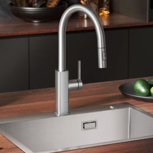 Grifo de cocina extraíble - acero inoxidable cepillado - 360° - 40 cm
