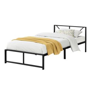 Cama simple meran con somier y reposacabezas acero 90 x 200 cm - negro