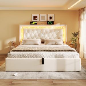 Cama,140x200,tira LED diamond,beige,con colchón