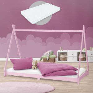 Cuna tipi con listones 90x200 cm diseño ml de madera rosa