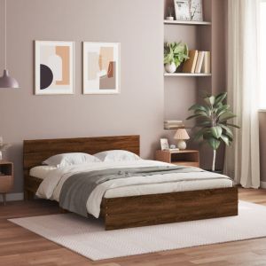 Cama con cabecero marrón roble 140x190 cm es8524