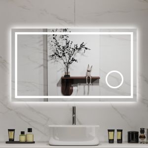Espejo de baño LED aica de 120 × 70 cm con bluetooth,reloj,lupa 3x