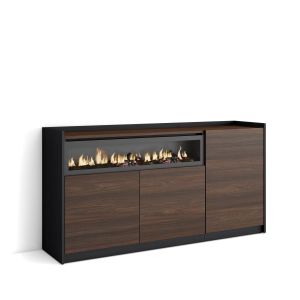 Aparadorn, 156x37x80cm, roble oscuro y negro, chimenea eléctrica rf4289