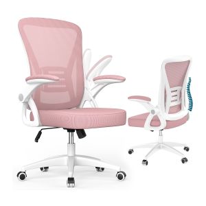 Silla de oficina con reposabrazos ajustables, rosa