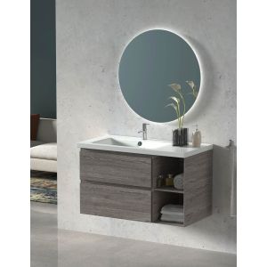 Mueble de baño zeus con lavabo centrado y espejo LED grafito 90 cm