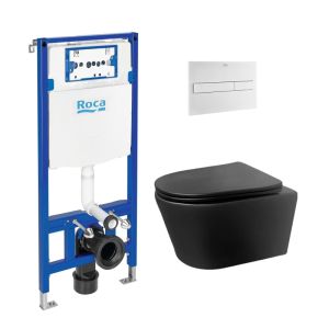 Pack cisterna roca duplo y pulsador bl mat con wc lia negro de aqua