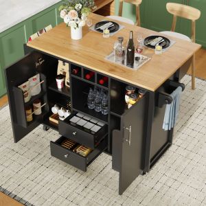 Isla de cocina con 2 cajones negra 92x137,9x73cm