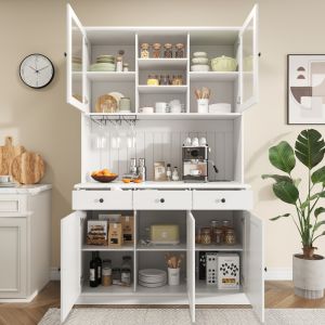 Vitrina aparador vajilla puertas cristal cajón blanco 191x120x40cm