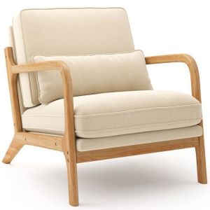 Sillón escandinavo de lino beige - 1 ud - 65x82x75 cm