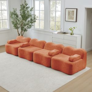 Sofá modular en l 4 plazas terciopelo naranja módulos flexibles