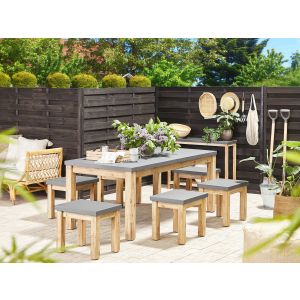 Conjunto de comedor exterior con taburetes 6 plazas ostuni cemento gris