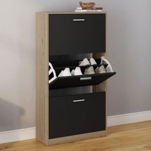Idmarket mueble para zapatos 18 pares klark imitación haya 3 puertas negras