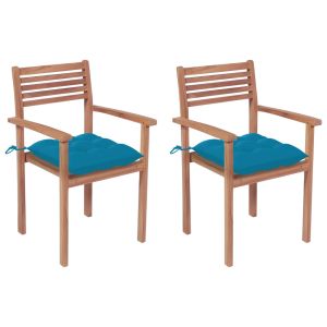 vidaXL sillas de jardín 2 uds madera de teca con cojines azul claro