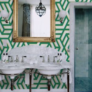 Papel pintado geométrico verde